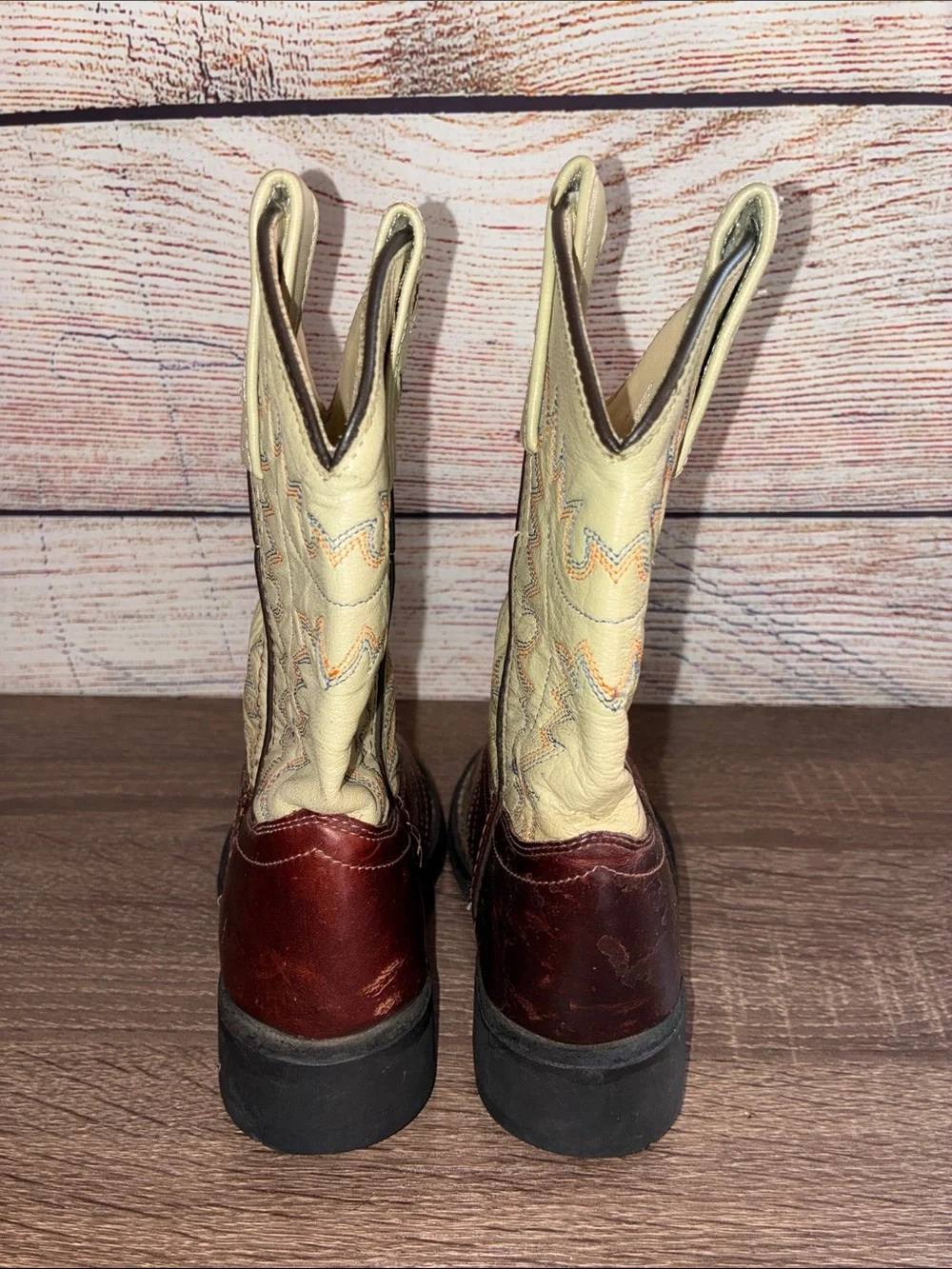 Two-Tone Western Cowboy Boots - Brown & Cream